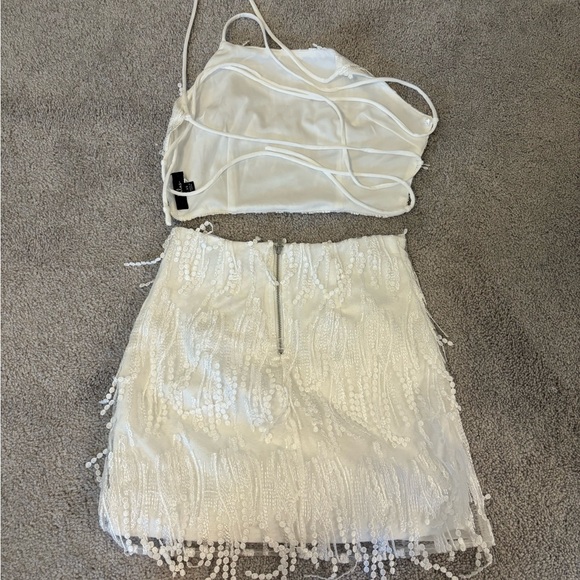 Two Piece Fringe Lace Up Mini Dress - Picture 3 of 5